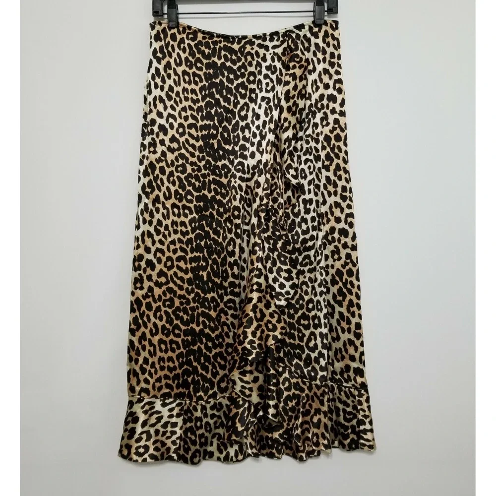 NWT GANNI‎ Leopard Print Satin Midi Skirt Size EU 40/ US 8 $295
